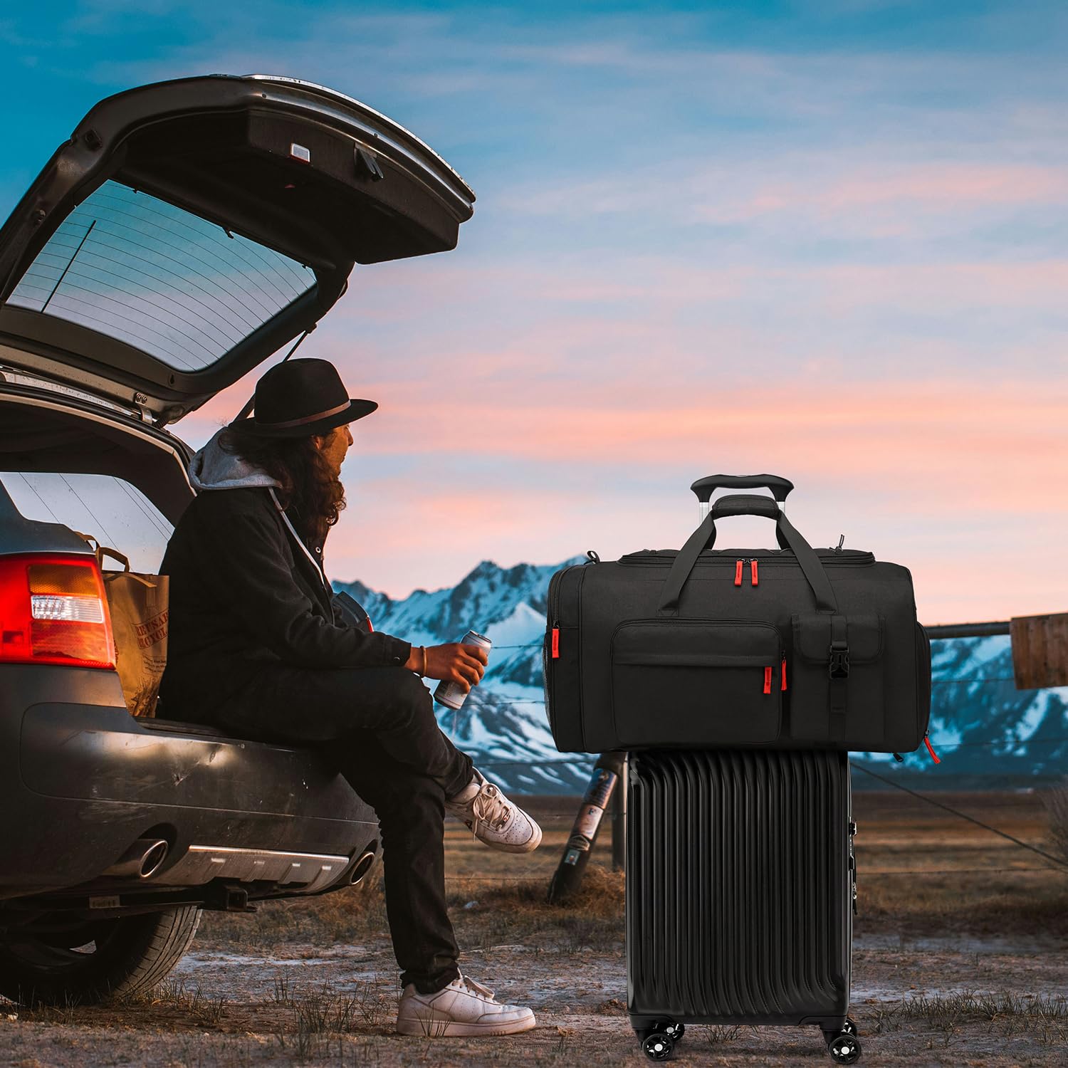 Lyweem Grande borsone da viaggio, 70 l, borsone da palestra resistente con scomparto per scarpe per uomini e donne, zaino sportivo per viaggi e viaggi, nero, 24 Inch, Borsone da viaggio, zaino da