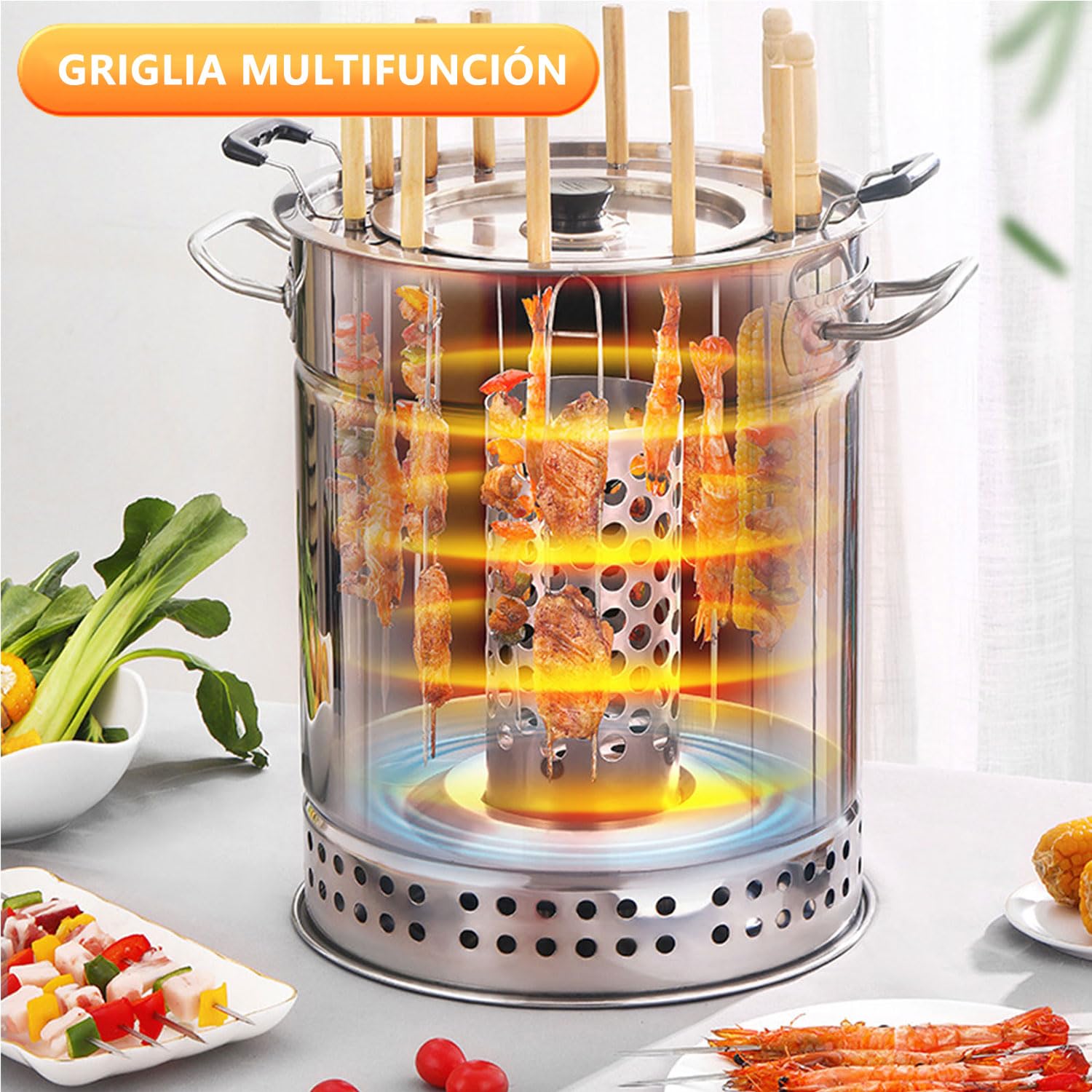 Barbecue au Charbon de Bois Portable en Acier Inoxydable, Barbecue au Charbon de Bois sans fumée, Four étouffé Suspendu intérieur et extérieur, grilles Verticales au Charbon de Bois