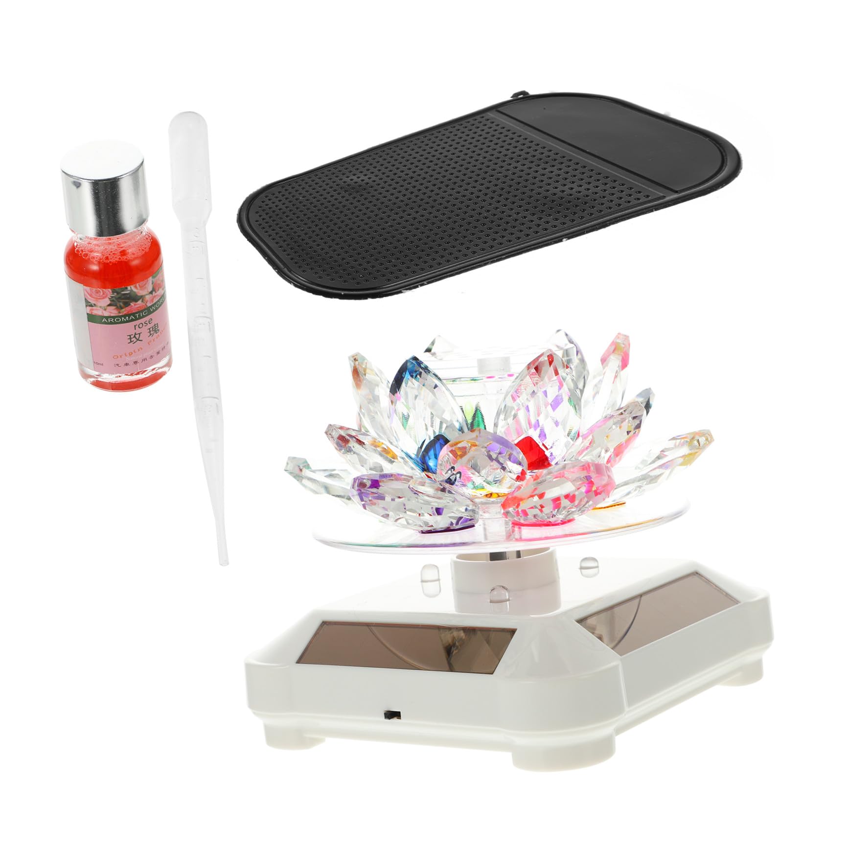 Adorno de Loto Giratorio Decoración Elegante Aromaterapia para Coche y Carga Solar de Cristal y Plástico Varios estilos para Interior de Vehículo Varios estilos