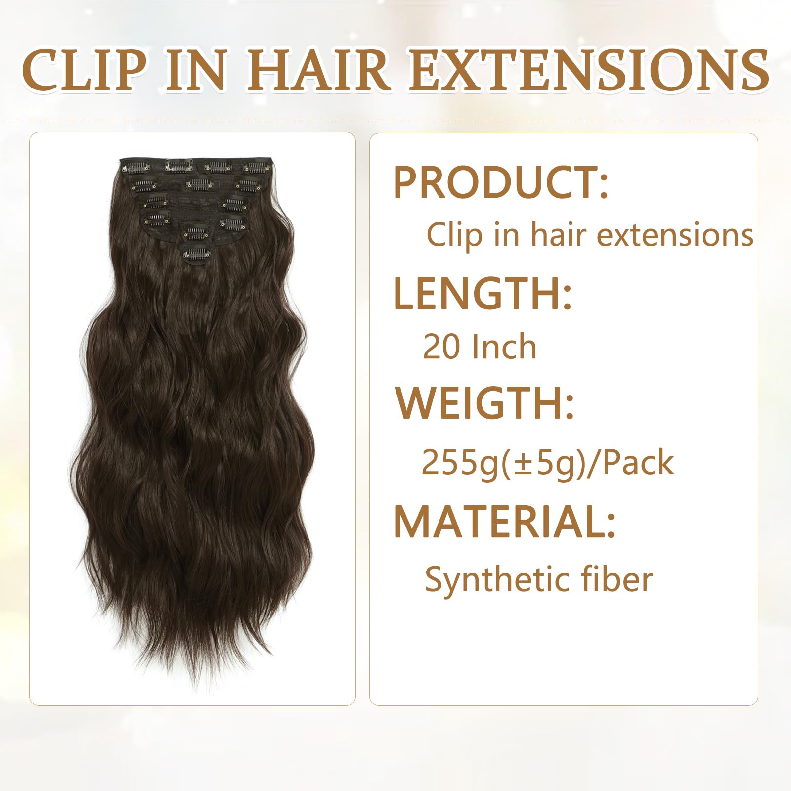 Clip in Hair Extensions for Women, 6PCS Long Wavy Curly Clip on Hair Extensions 20 Inch Honey Blonde Mixed Light Brown Synthetic Hairpieces