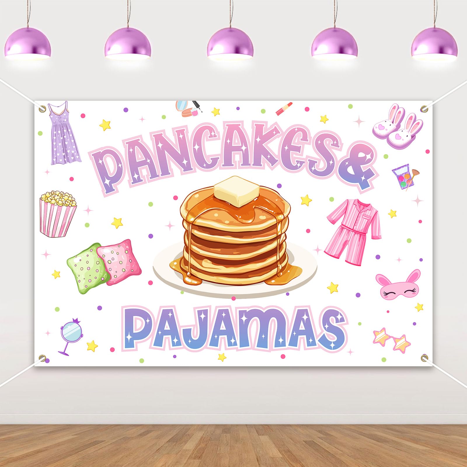 JOYMEMO Pancakes and Pajamas Backdrop 3x5ft, Pajamas Birthday Sleepover Party Photography Background Pillow Fight Decor, Slumber Bachelorette Spa