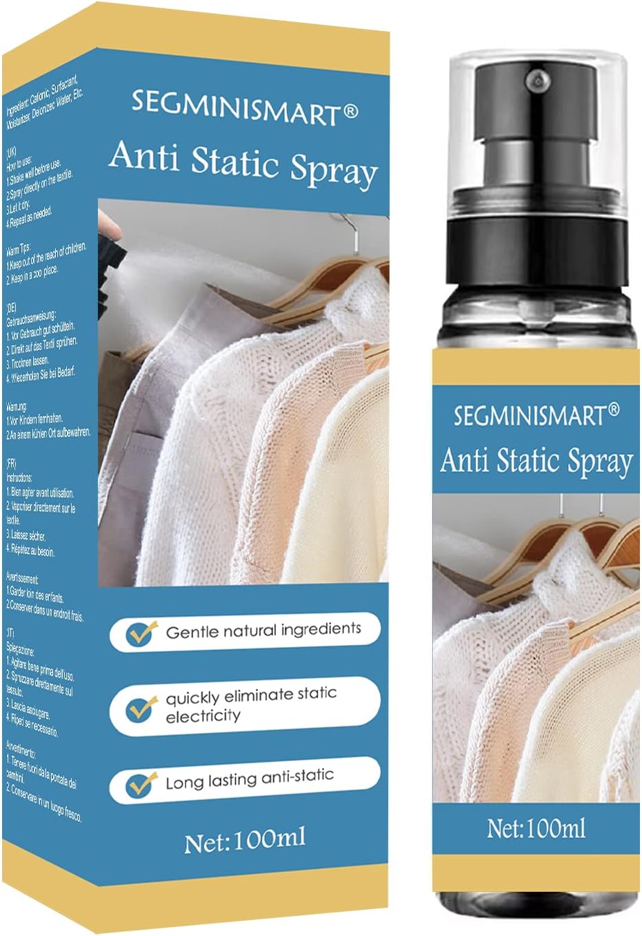 Anti Static Spray for Clothes,Anti Static Spray,Static Remover for Clothes,Static Eliminator Spray,Static Cling Remover,Reduce Static Cling for Clothes and Furniture,Static Spray for Clothes,100 ml