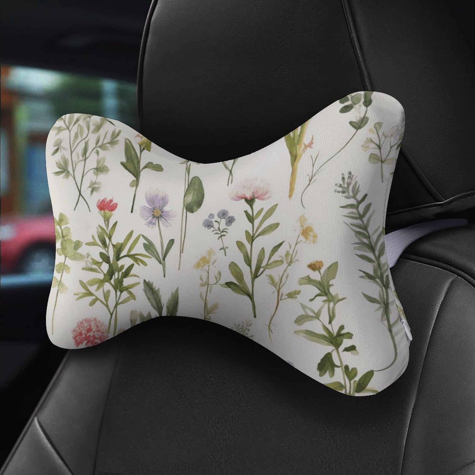 Almohada con diseño de acuarelas de hierbas y flores, núcleo de almohada de espuma viscoelástica, cojín, proporciona apoyo para el cuello, almohadas de coche para viajes y oficinas en casa.