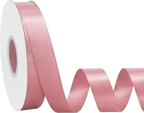 Miniatura 417 de Cinta de satén rosa polvoriento de doble cara de 1/4 pulgadas x 50 yardas, cintas de poliéster polvorientas para envolver regalos, cinta de tela