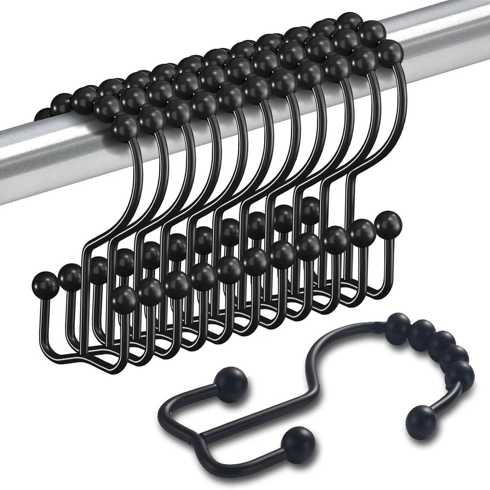 Of 10 Rusts Resistant Shower Curtain Hooks Metal Rings Double Gliding Rollers for Bathroom Curtains Hanging Hook Shower Curtain Hooks