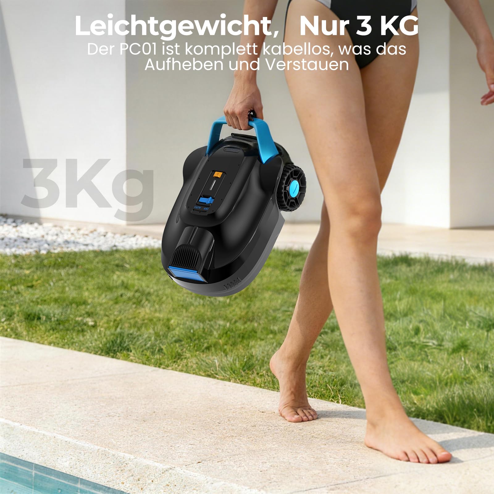 Poolroboter, Kabelloser Poolsauger Akku 5000 mAh, 120 Minuten Reinigungszeit, Automatische Reinigung mit Selbsteinparkfunktion, 6057 LPH Leistungsstarker Poolsauger für Pools 80 m², PC01