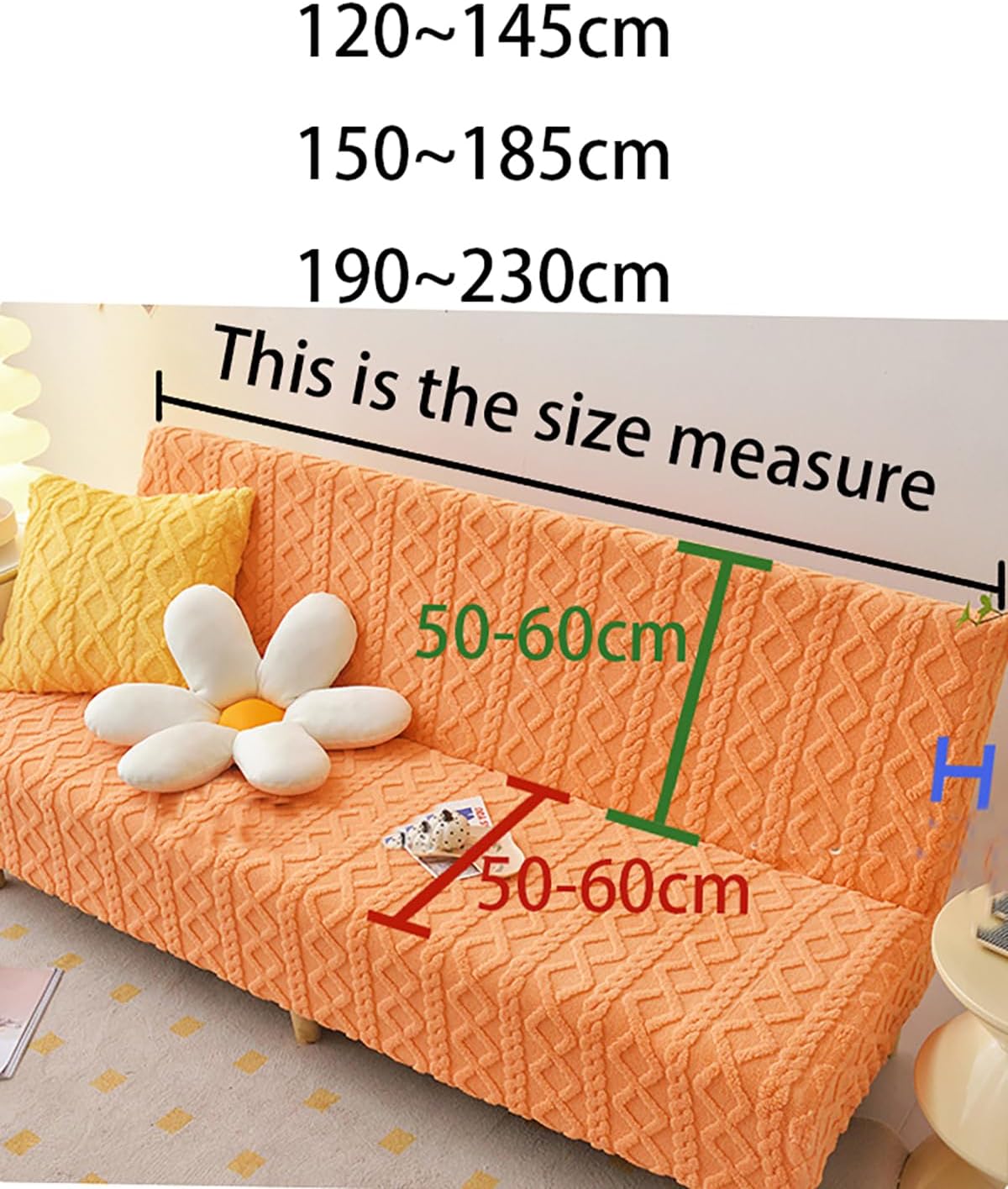 Thick Armless Folding Futon Sofa Slipcover,One Piece Spandex Camper Couch Bed Covers, Solid Color Decorative Knit Dust Proof Furniture Protector Pink 120-145cm