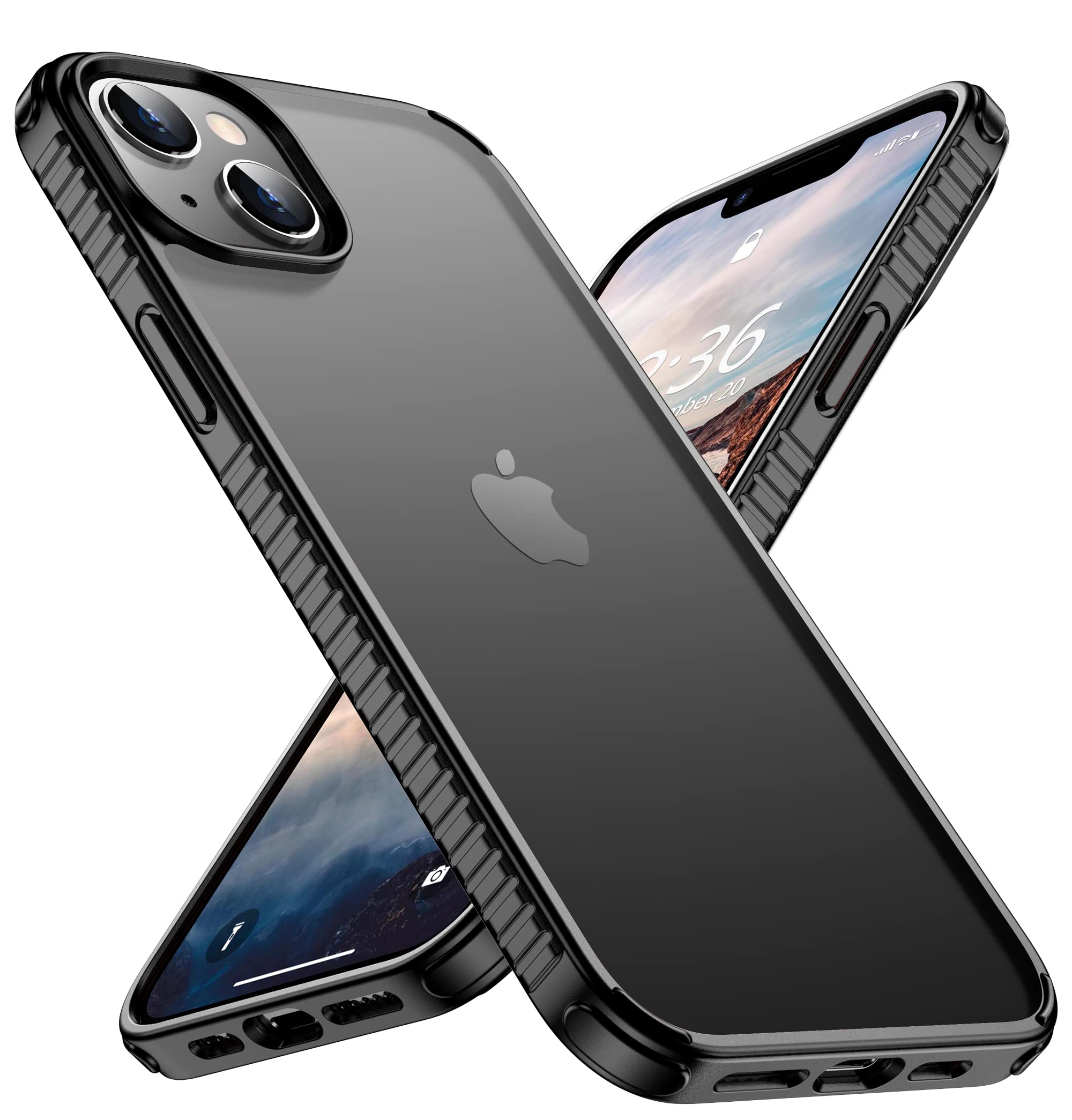 XIWXI Shockproof Designed for iPhone 14 Plus Case, [Military Grade Drop Protection] [Translucent Matte] Slim Thin Protective Phone Case for iPhone 14 Plus 6.7 inch (Black)