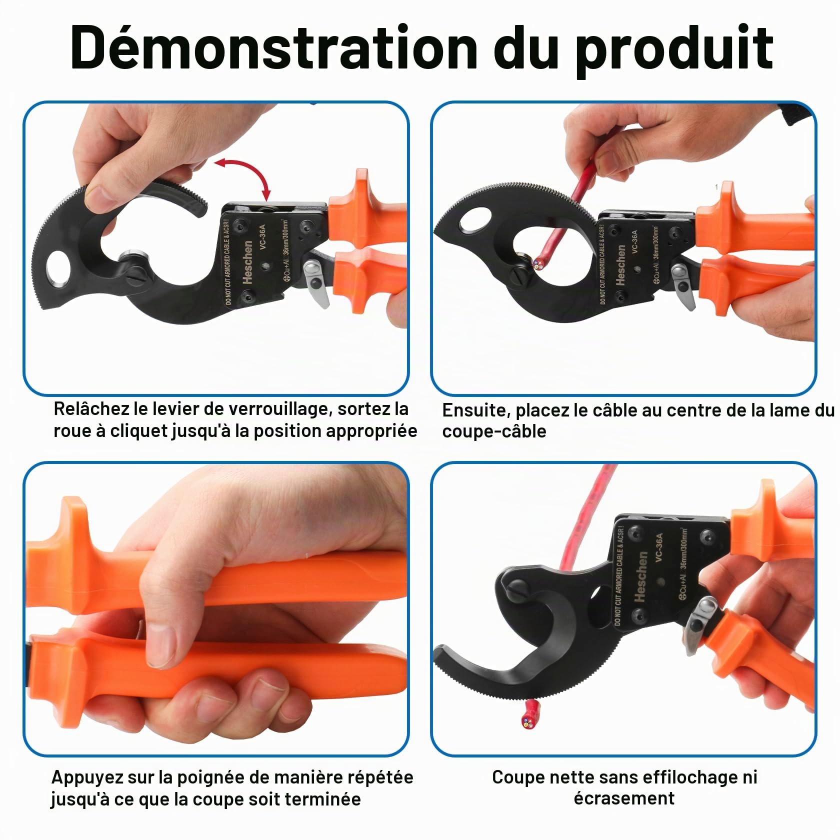 Heschen cliquet coupe-câble VC-36A utiliser pour 36mm / 300mm² pince à dénuder pince à main outil de sertissage