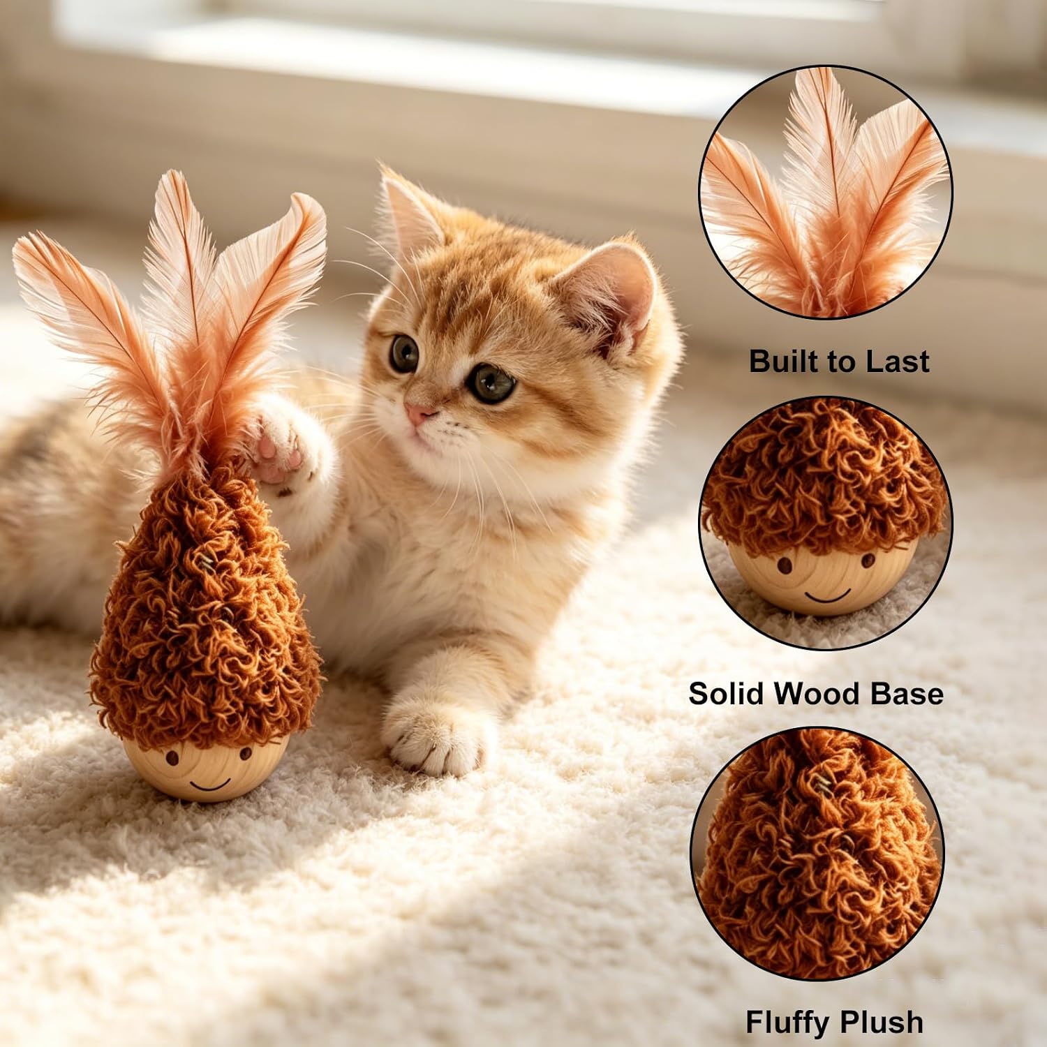 2Pcs Cat Self-Righting Wobble Toy, Interactive Feather Tumbler image 4