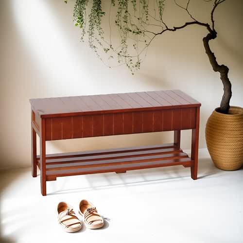JOSHEN 35.5" Modern Storage Bench,Wood Shoe Storage Bench with Hidden