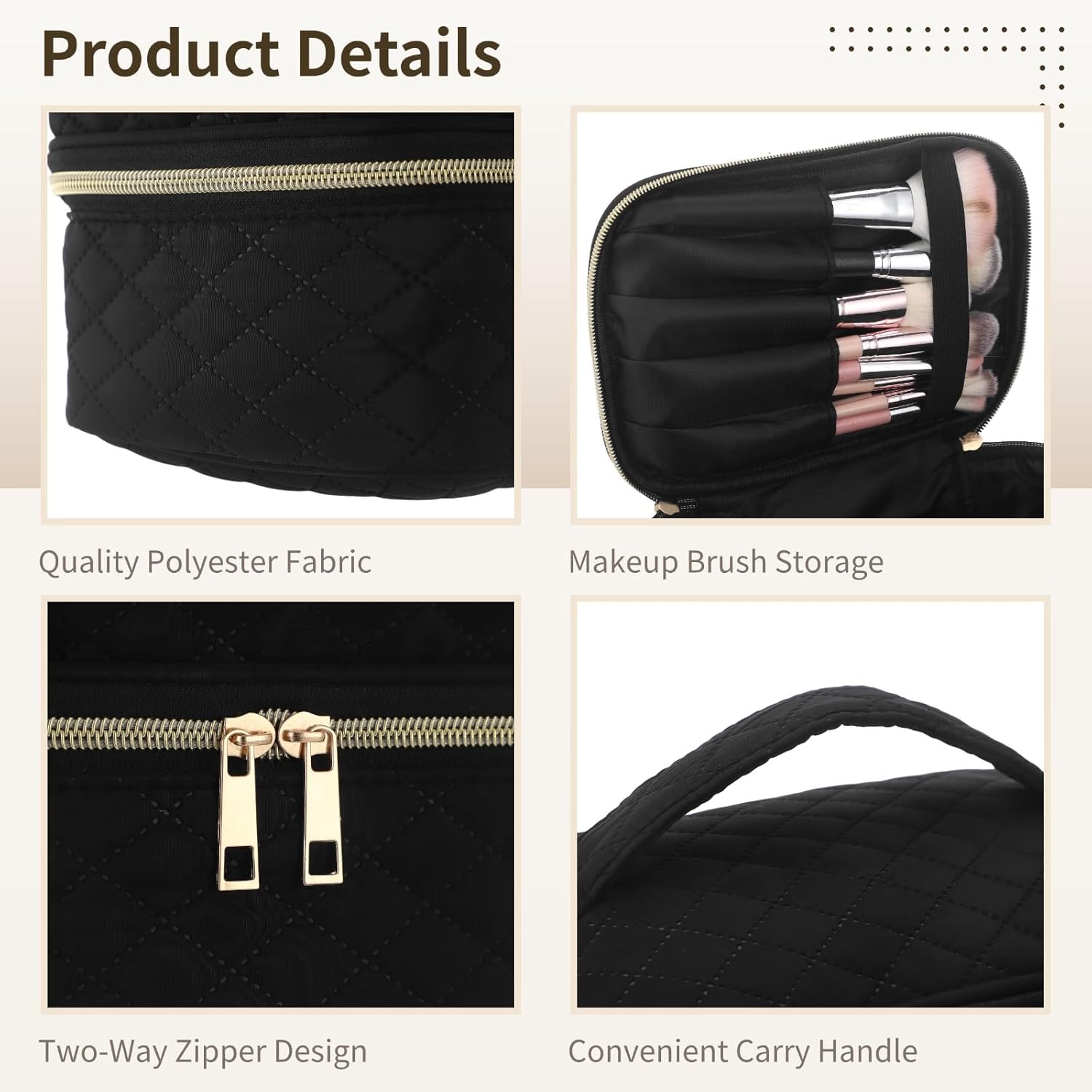 OMISTAR 3-Layer Makeup Bag, Large Capacity Portable Toiletry Case for Women, Polyester Cosmetic Organizer with Handle for Travel, Daily Needs, Outdoor Activities, 9.06 x 5.51 x 8.27 Inch