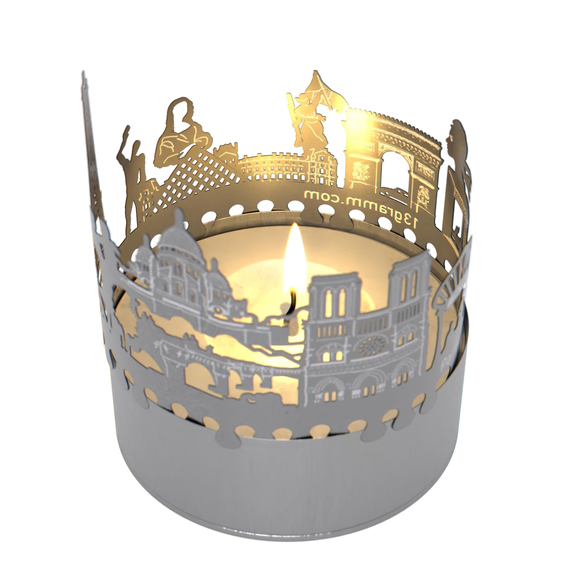 13Gramm Stainless Steel Paris Skyline Shadow Play: Eiffel Tower, Notre Dame, Louvre - Candle Attachment For A Romantic Parisian Atmosphere - Perfect Paris Souvenir Gift