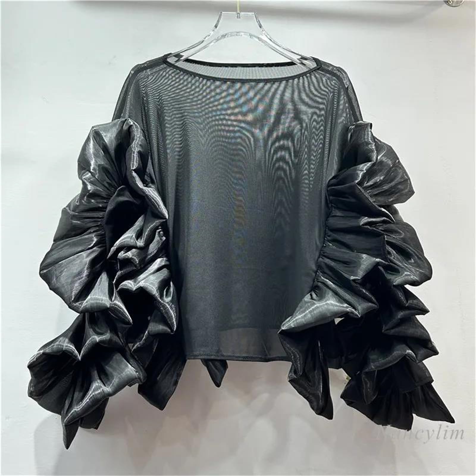 Blusas de cuello redondo para mujer, estilo pétalo, manga larga, con volantes, dobladillo irregular, holgadas, informales, a la moda urbana