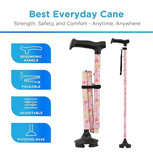 Miniatura 2 de NOVA Bastón plegable para hombres y mujeres  Bastón ajustable y ligero con punta pivotante, base de pie, bolsa de transporte y 4 puntas adicionales