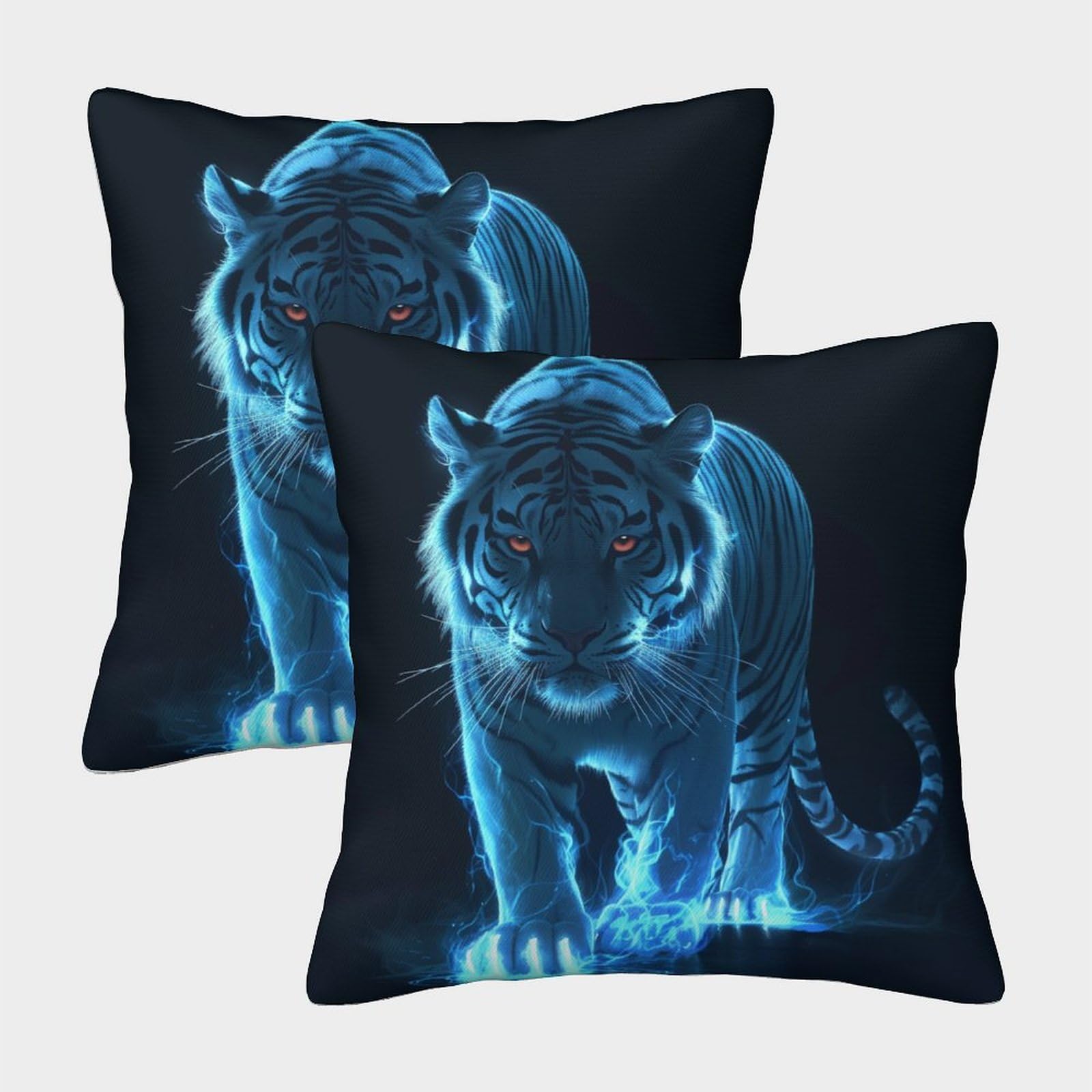 kaiyun 2 Pack White Tiger - Blue Rays Pillowcase 45x45cm, Cushion Cover,3D Digital Printing Bed Sofa Decorative