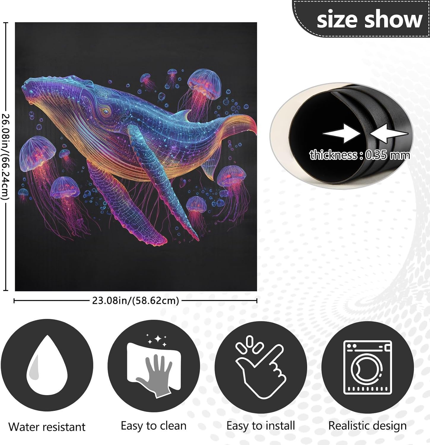 Dishwasher Magnet Cover Large Magnetic Stickers Glowing Whale Front Dishwasher Cover Reusable Decal for Home Kitchen Refrigerator Decorative Lid Washing Machine Laundry