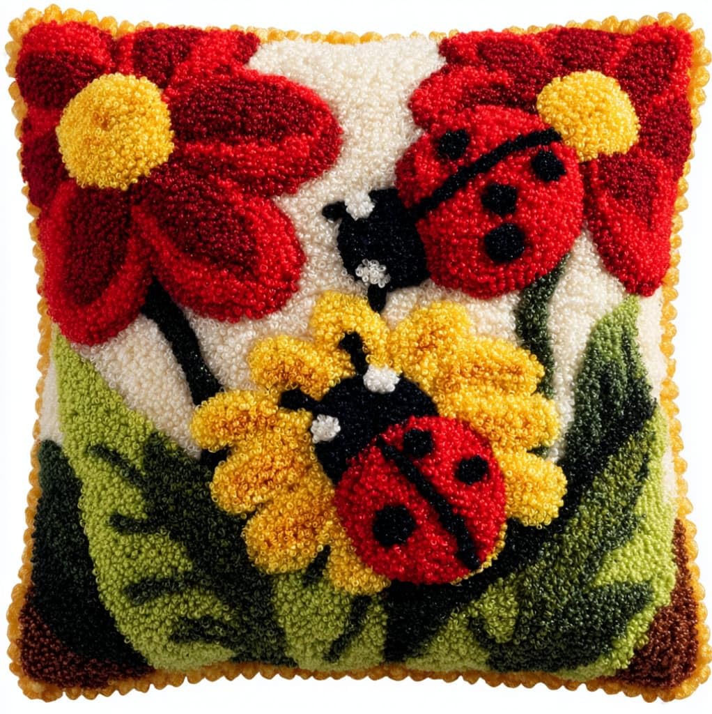 AxiangziK Latch Hook Cushion Kits for Beginners,Ladybugs and Flowers