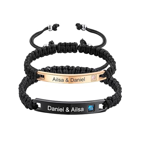 MeMeDIY Personalized Bracelet Matching Bracelets for Couples Engraved Name Text
