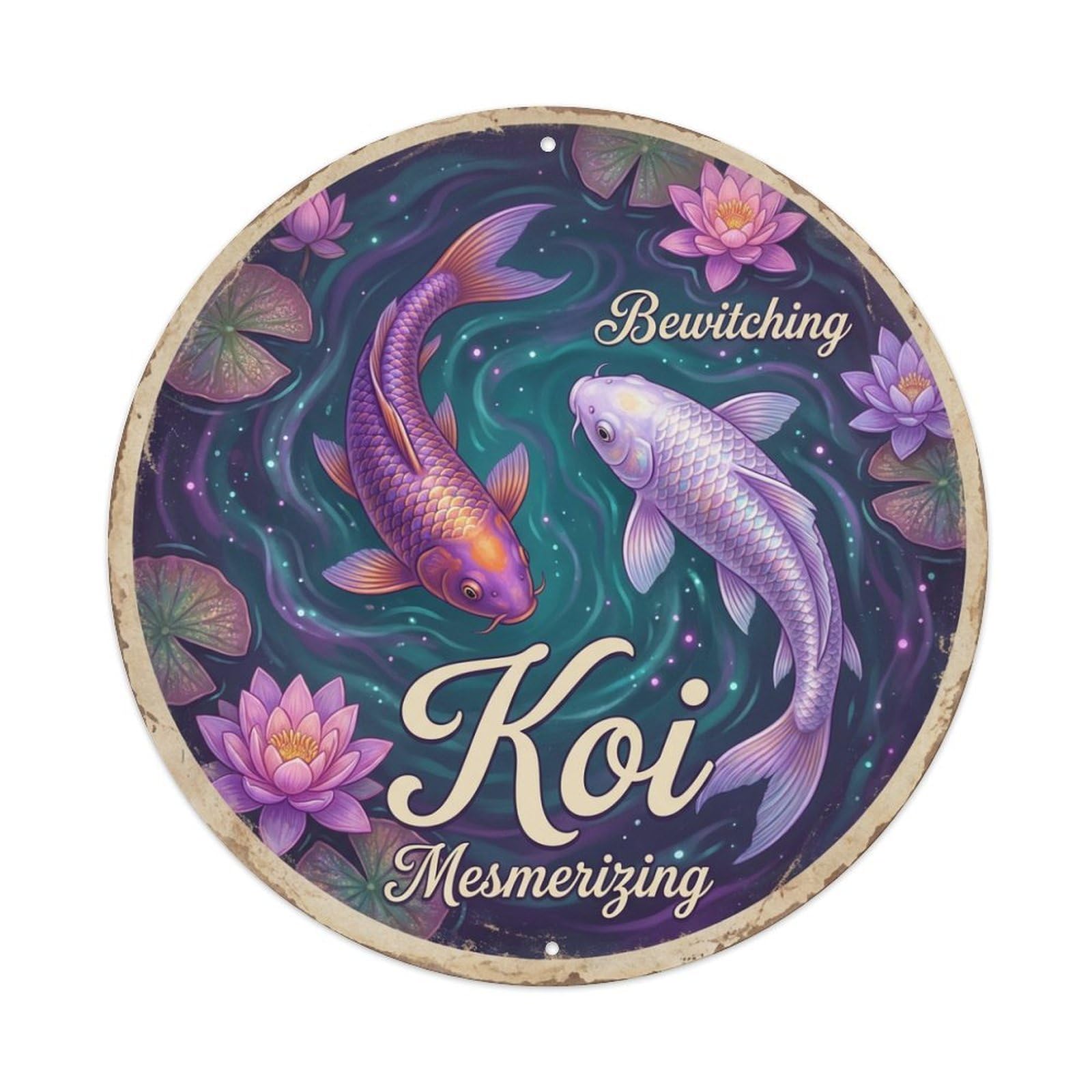 Tgrcjimh Style Metal Tin Sign Koi Fish Soft Gentle Calm Japanese Vintage