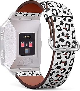 Compatible with Fitbit Ionic - Leather Watch Wrist Band Strap Bracelet with Stainless Steel Clasp and Adapters (Leopard White Black)