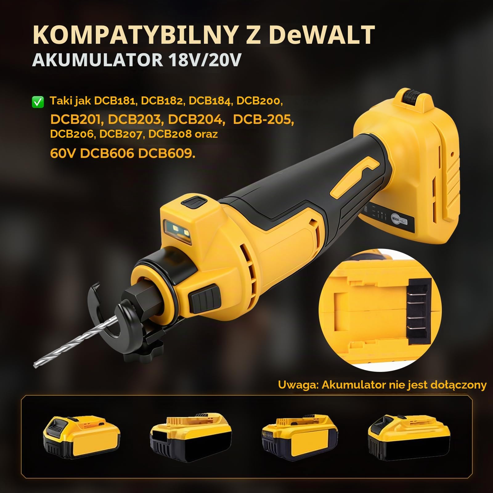Bezprzewodowe narzędzie do wycinania płyt kartonowo-gipsowych do akumulatorów DEWALT 18 V 20 V, bezszczotkowa piła obrotowa do płyt kartonowo-gipsowych z 20000 25000 30000 3 zmienne prędkości do