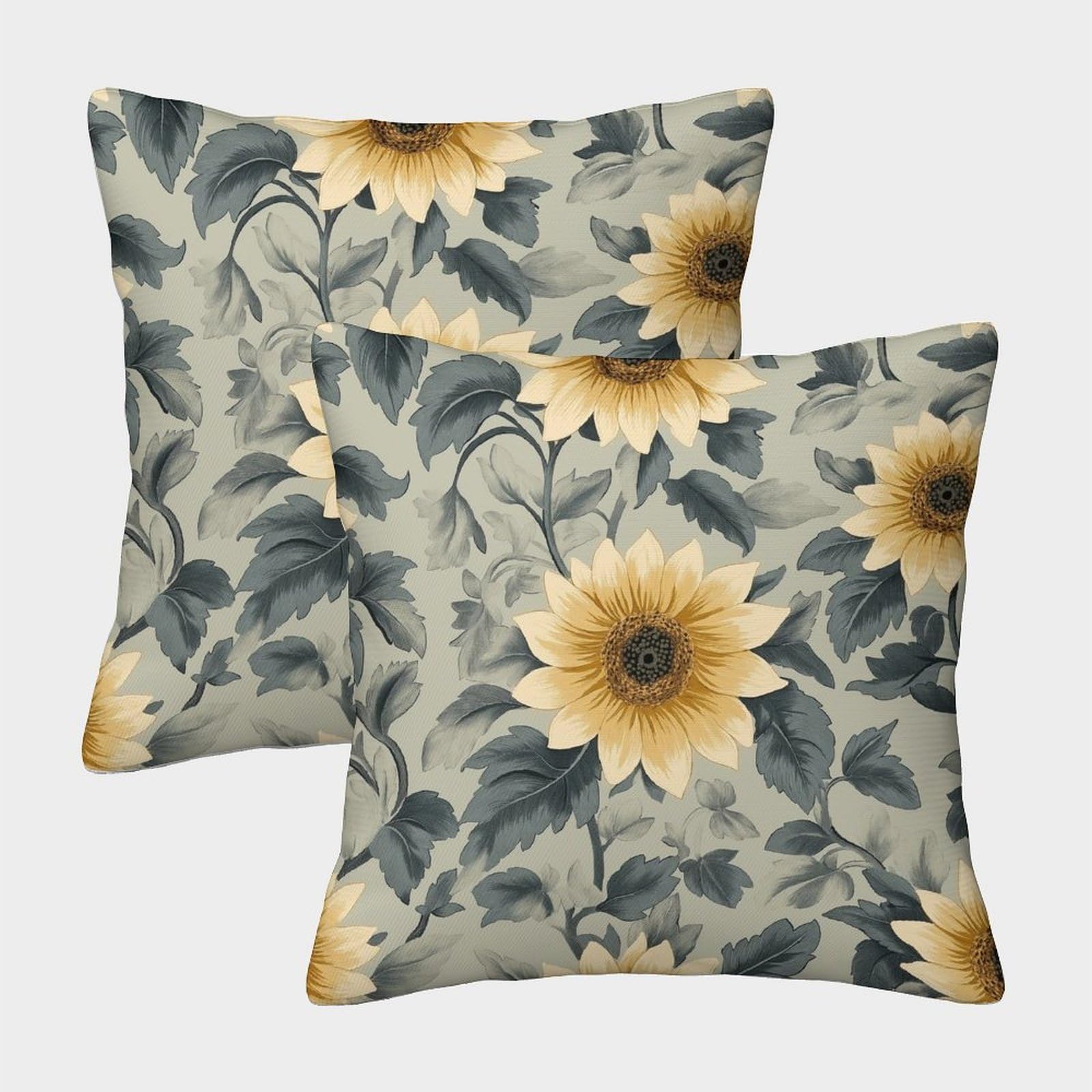 kaiyun 2 Pack Vintage Sunflower-Flower Pattern 3D Image Printed Single-sided Cushion Cover 40x40cm