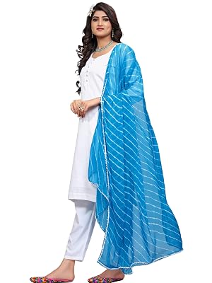KEMZA Women's Chiffon Printed Leheriya Dupatta For Women And Girls (Sky Blue_Free size)