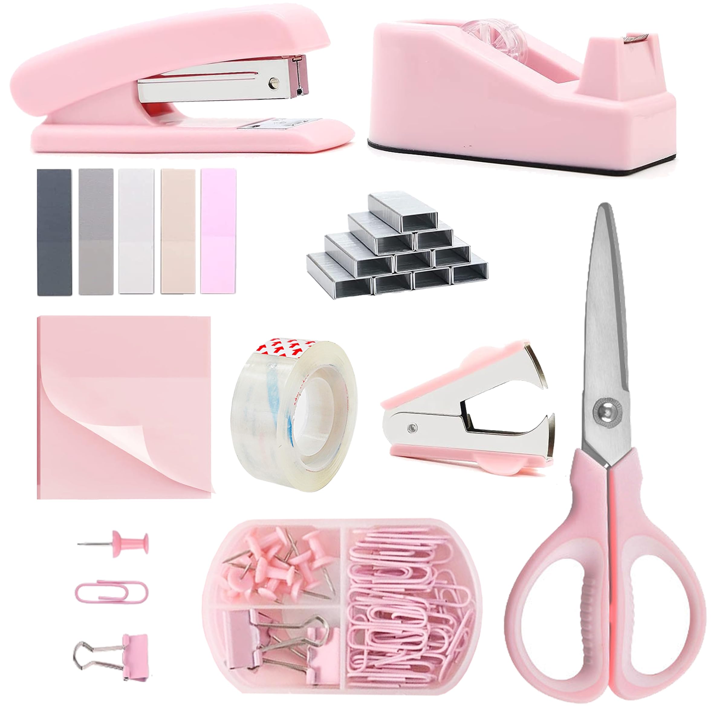 HtkbsnyesPink Office Supplies Accessories, Pink Stapler and Tape Dispenser Set for Women, Pink Office Desk Accessories, Office Gift for Women, Boss Lady, Office Lady, Coworkers, Office Clerks