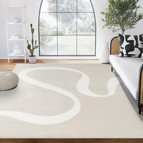 Abani Deco Collection Area Rug - Beige Modern Abstract Ribbon Design - 5' x 8' - for Living Room, Bedroom & Office