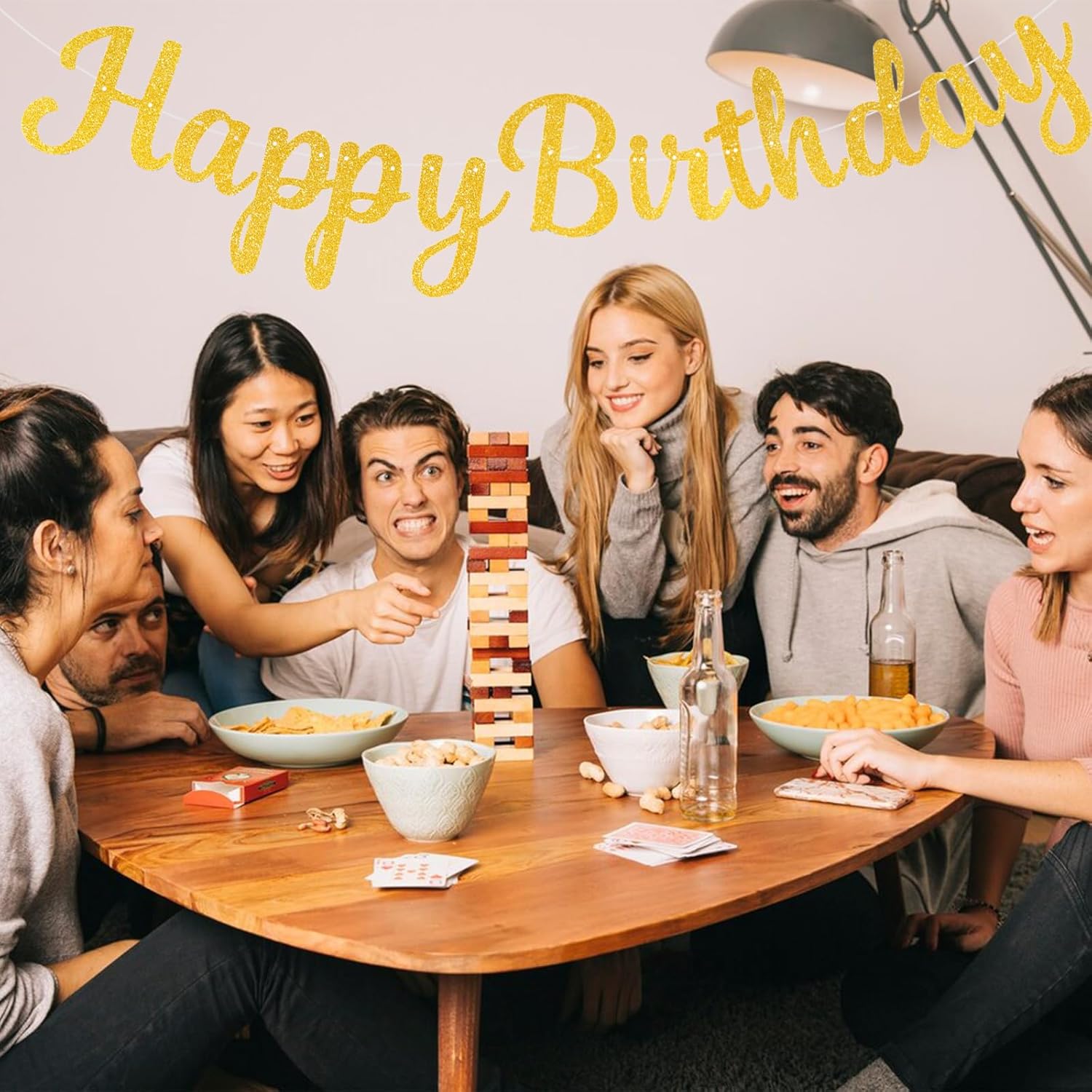 Accevo Happy Birthday Banner, Pre-Strung No Assembly Sign, Garland, Wall & Door Banner Flag for Women, Men, Boys & Girls Birthday Party Backdrop Decorations (Gold)