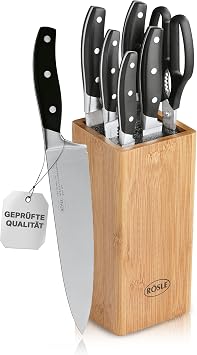 Rosle German Knife Set in Bamboo Block, 5-Piece Set plus Scissors