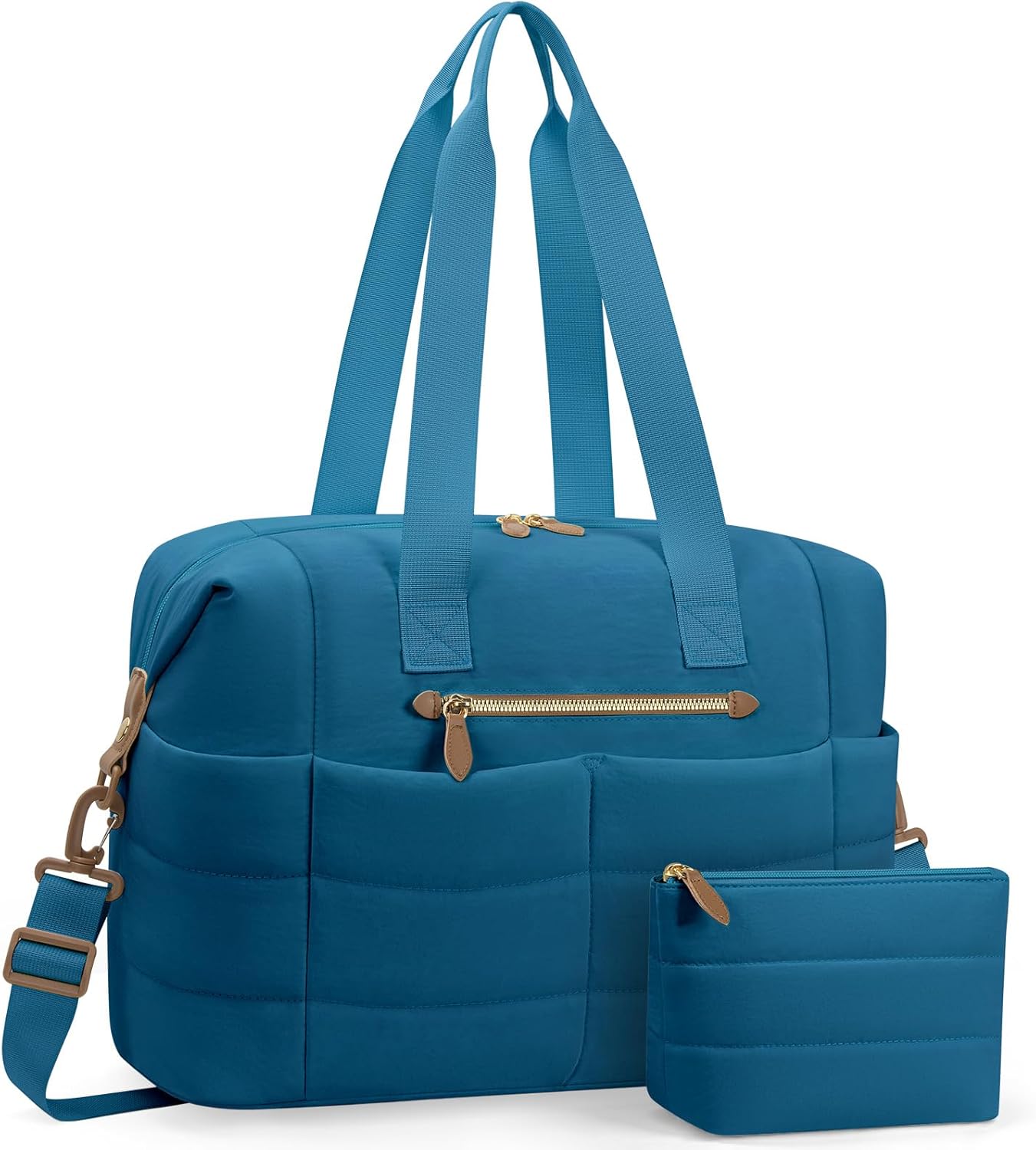 Tuwubi Travel Duffel Bag, Puffer Gym Bag for Women Weekender Overnight Bags, Carry On Luggage Tote Hospital Bag for Women Labor Delivery with Toiletry Pouch(Tale Blue, L)