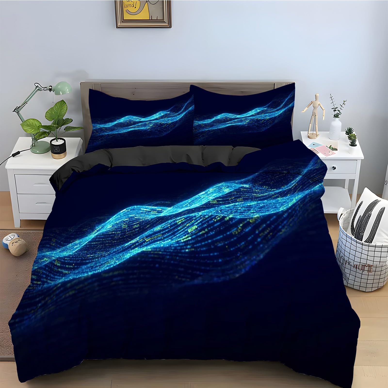 Parure de lit 90x190 avec housse de couette artistique en microfibre et taies d'oreiller