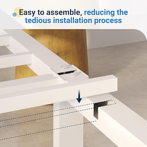 Miniatura 3 de Avenco Marco de cama individual de 14 pulgadas con cabecero, marco de cama de plataforma de metal blanco, marco de cama de tamaño individual, no