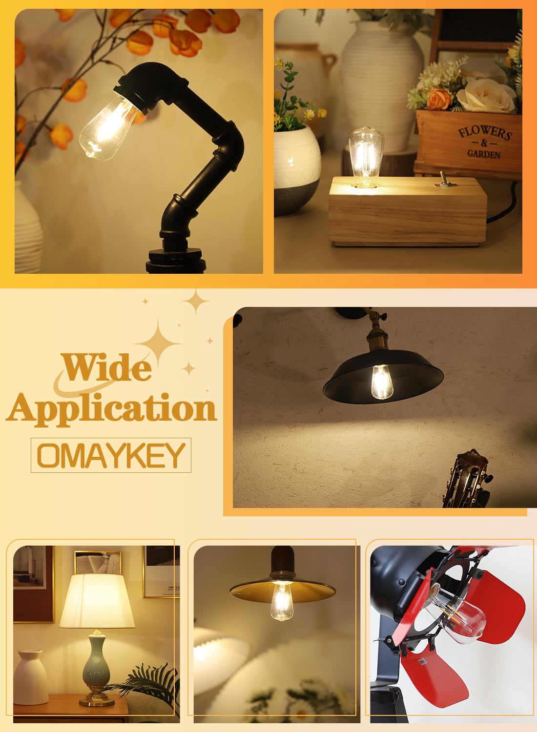 OMAYKEY 2W LED Edison Bulb 25W Equivalent 3000K Soft White 250 LM