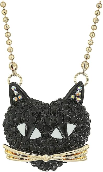 Betsey Johnson Pave Cat Pendant Necklace, 16" + 3" Extender