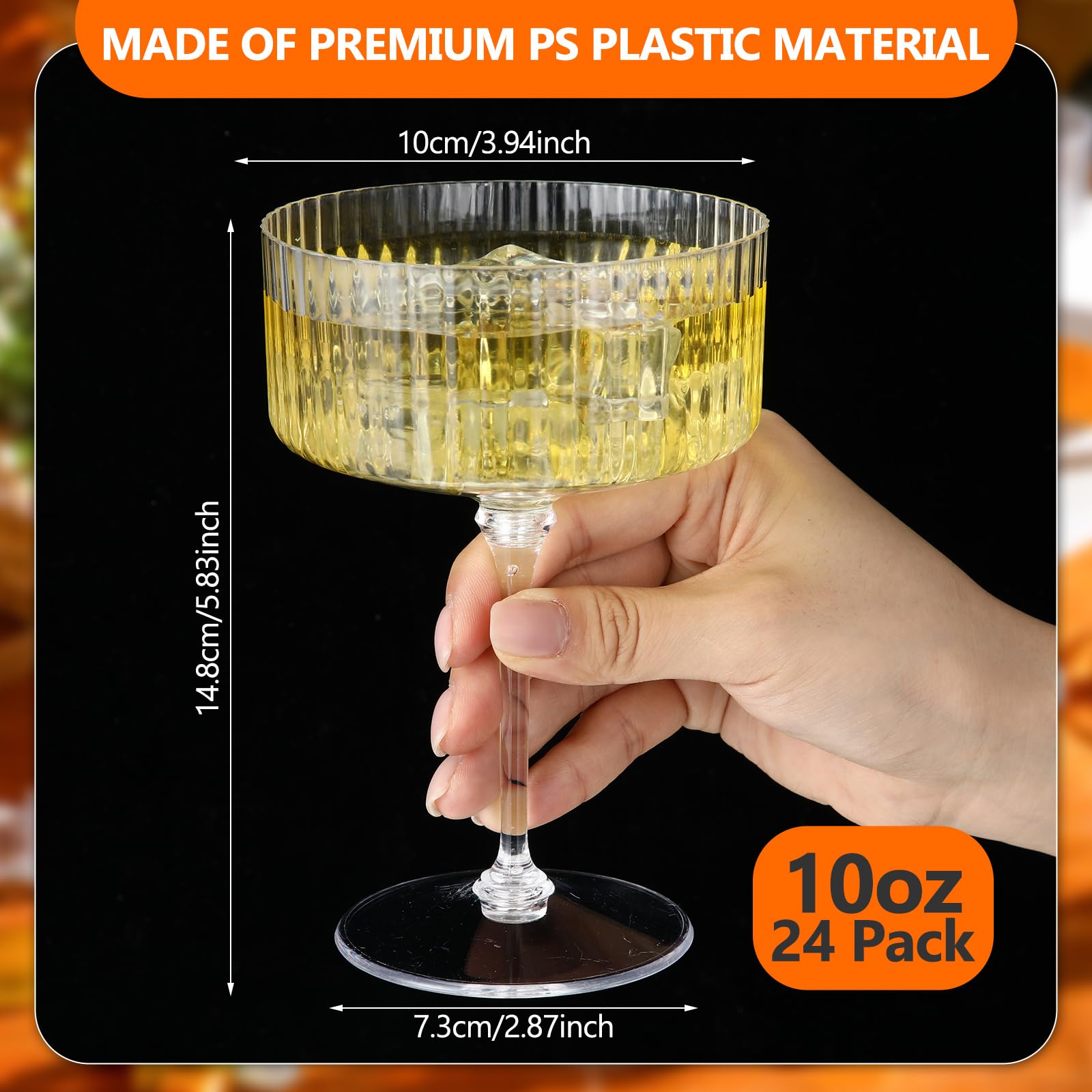 Jingmore 24 Pcs Clear Ribbed Martini Glasses 10 oz Disposable Plastic Vintage Ribbed Coupe Glasses Cocktail Unbreakable Dessert Parfait Glassware for Wedding Birthday Party Supplies