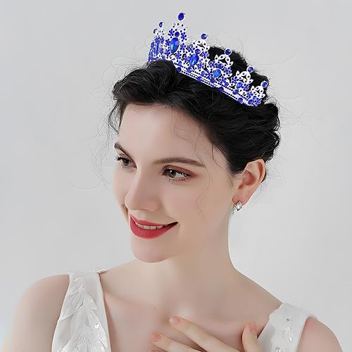Miniatura 5 de Coronas azules para mujer, tiaras azules para mujer, corona azul de reina real y tiaras corona de princesa para mujeres y niñas, fiesta de