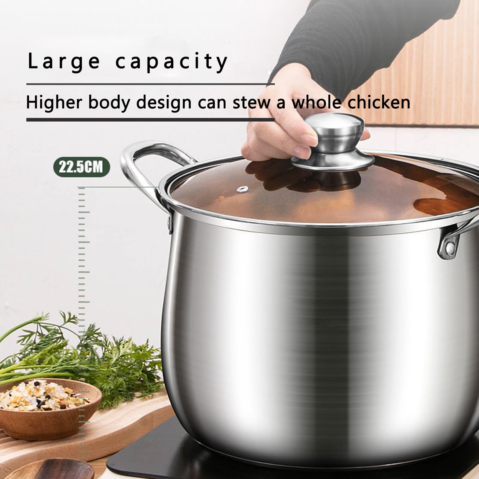 Olla de acero inoxidable con vapor, 24/26/28 cm, olla multiusos para cocinar salsas, pasta, pasta y mariscos (24 cm)