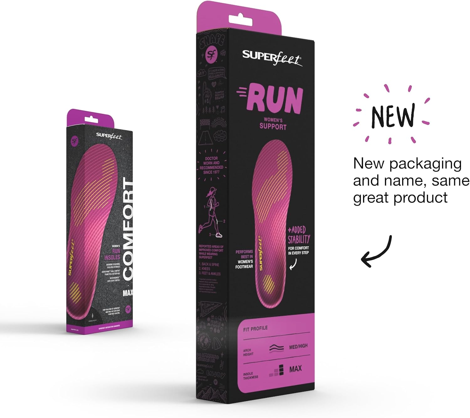 Superfeet Run Women's Support Insoles - Trim-To-Fit High Arch Support - Carbon Fiber Orthotic Shoe Inserts for Running Shoes - Professional Grade - 8.5-10 Women