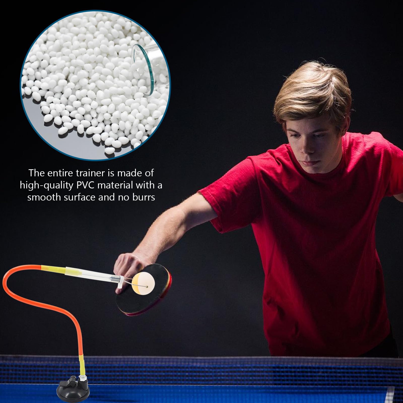 BORDEAG Allenatore di tennis da tavolo, robot d'allenamento, 2 palle incluse, ventosa, arancione, 250-560 mm