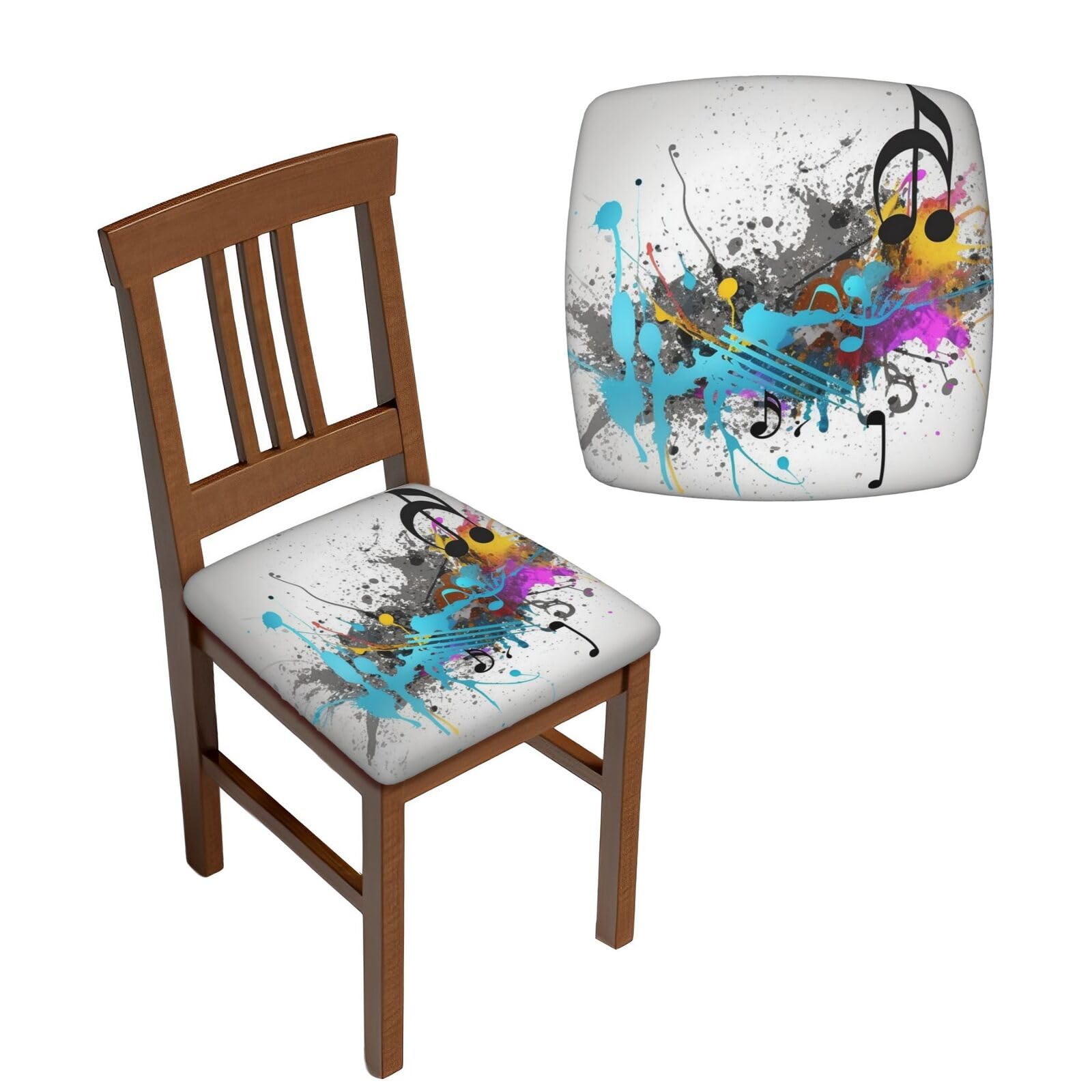 NONHAI 6PCS Dining Chair Seat Covers Set Musical with Spray Stretch Removable Chairs Covers Washable Seat Cushion Slipcovers Protector for Dining Room Kitchen Chairs