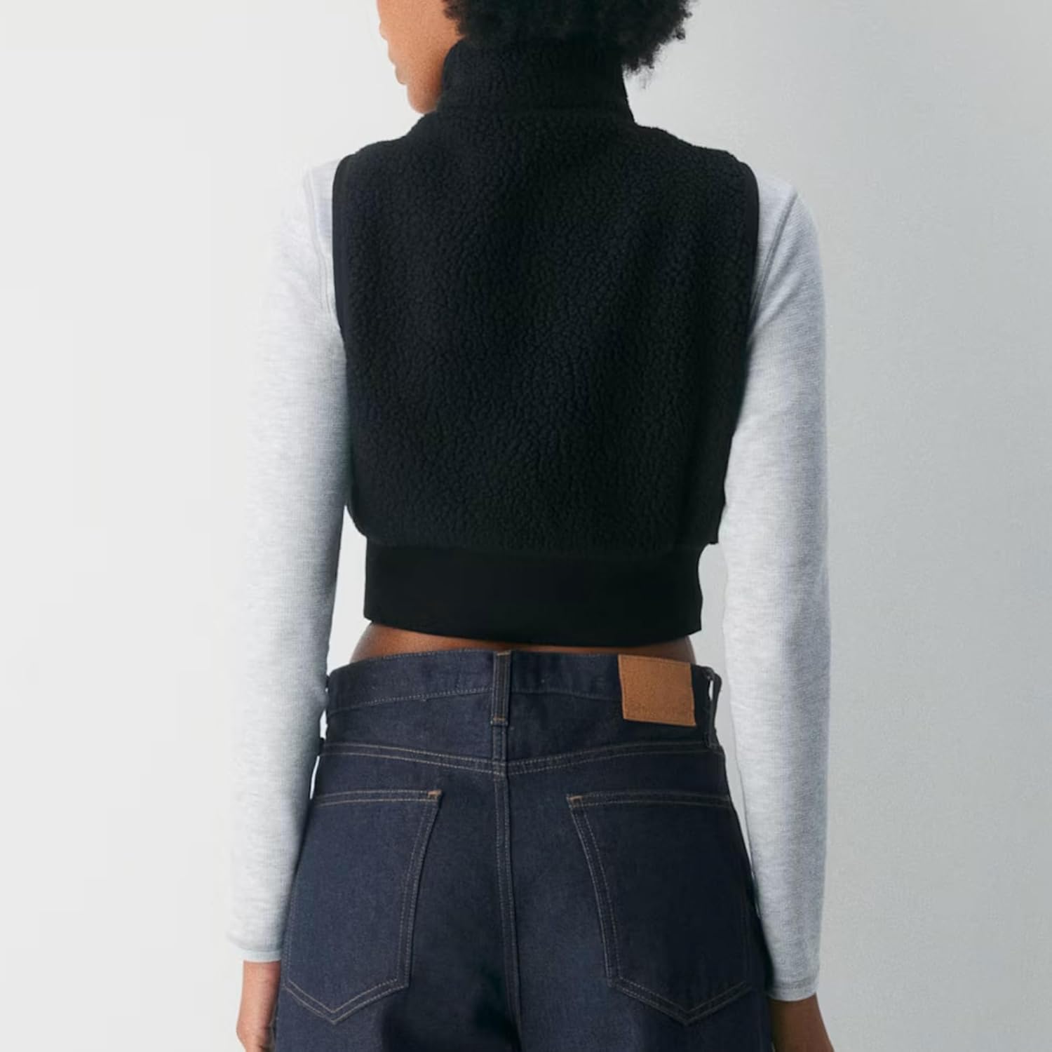 SeeLuNa Cropped Fleece Vest for Women Stand Collar Sleeveless Sherpa Jacket Vests Elastic Waist Full Zipper Fuzzy Fleece Coat