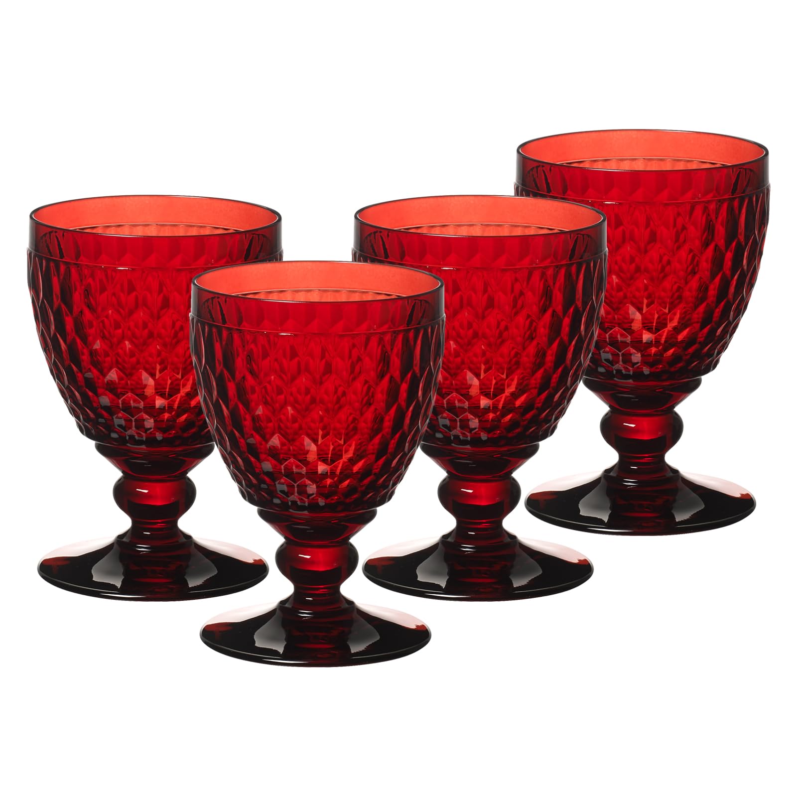 Villeroy & Boch Boston Coloured Szklanki do wody Red zestaw 4 sztuk, 400 ml, kolorowe szklanki do napojów fasetowych, szkło kryształowe do napojów bezalkoholowych, nadają się do mycia w zmywarce