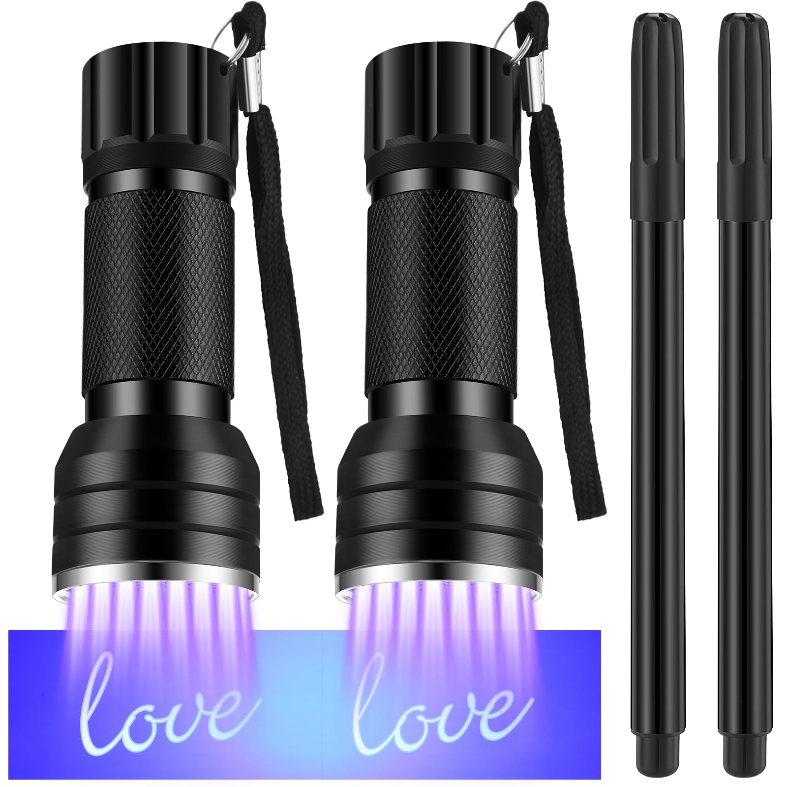 Tegeme 4 Invisible Ink Pen Set 2 Invisible Marker 2 Blacklight Flashlights with 21LED UV Black Light Markers Disappearing Ink Magic Pen for Secret Notes Holiday Gifts Party Favors