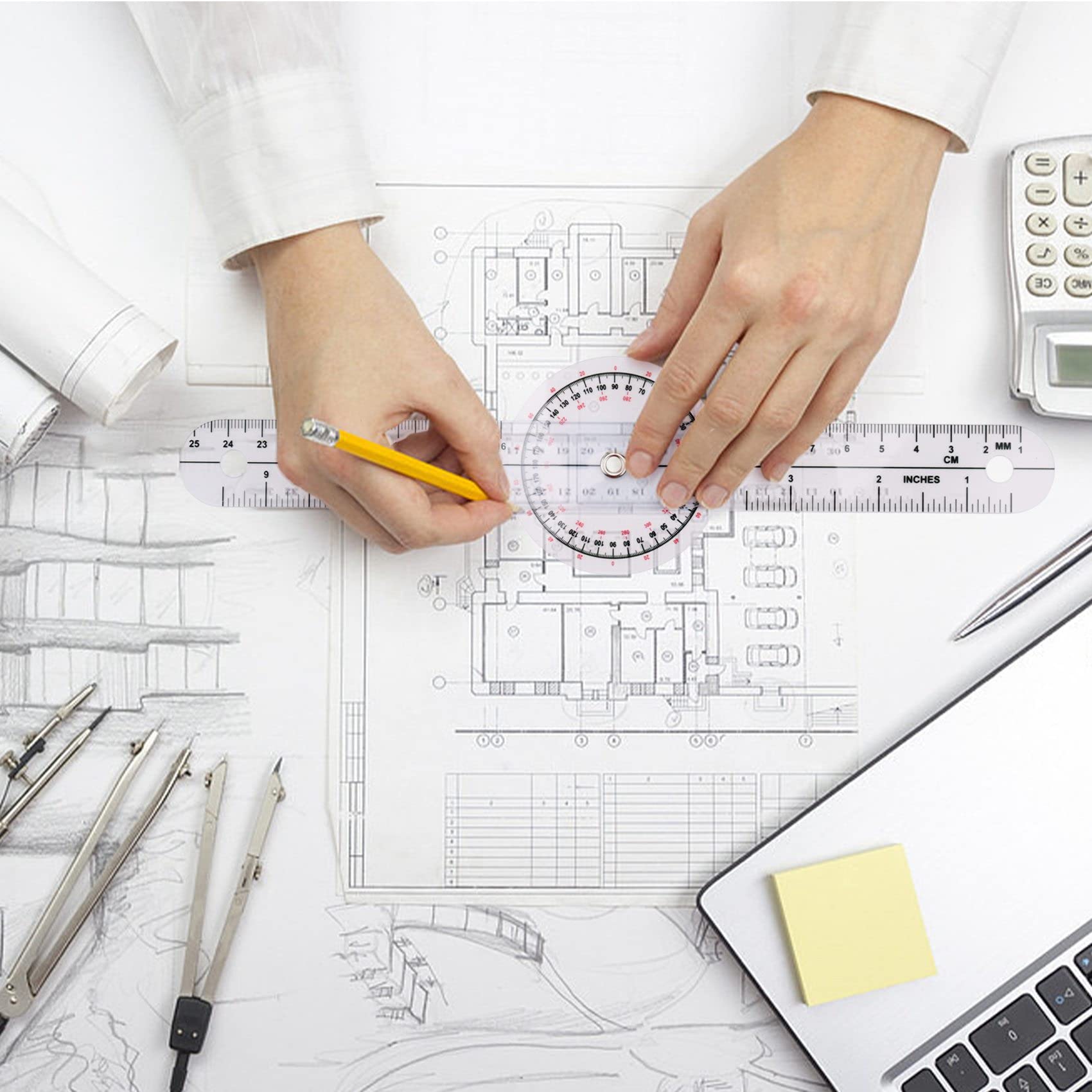 Pasuihcay 3-Piece Goniometer 6/8/12 Inch Occupational Therapy Protractor Tool Measuring Angle Ruler 360 Degree Universal, Transparent