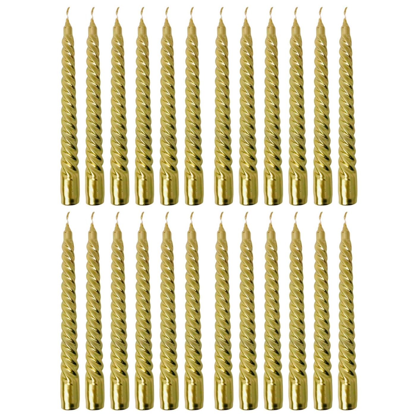 Acan Tradineur - Pack de 24 Velas Espiral, cirios de Mesa alargados, Cera y Mecha de algodón, rituales y Ceremonias, decoración, Navidad, Fiestas, Bodas (Dorado, 20 cm)