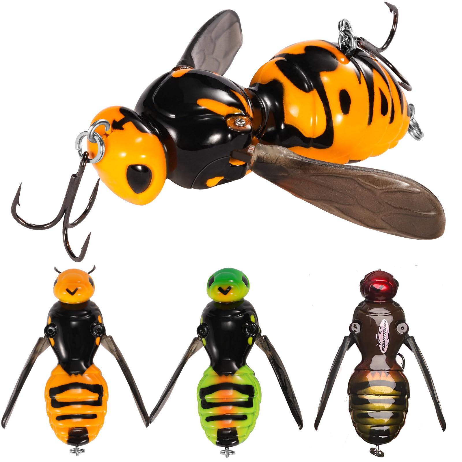 Fishing Lures, 3-Piece Topwater Lures for Bass, Walleye, and Pike, 2025 New Wasp-Style Top Water Crawler for Freshwater & Saltwater Fishing, 2.6in, 15g