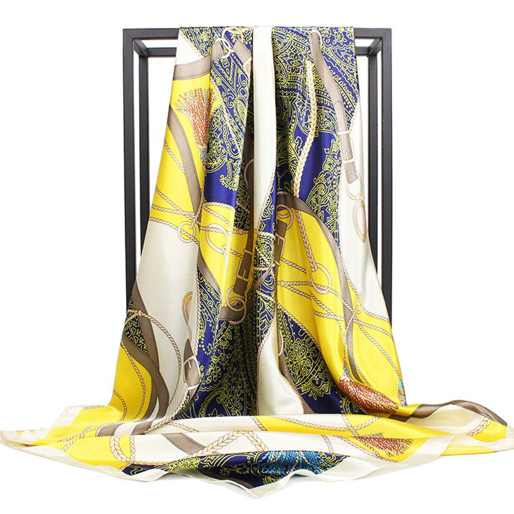 Women’s Silk Scarf Belt Pattern Large Square Satin Headscarf Headdress 35"